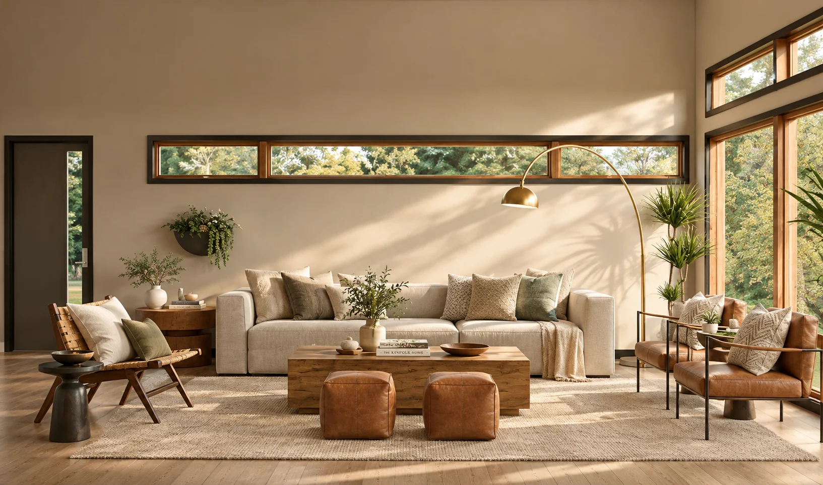 Contemporary living space with built-in cabinetry